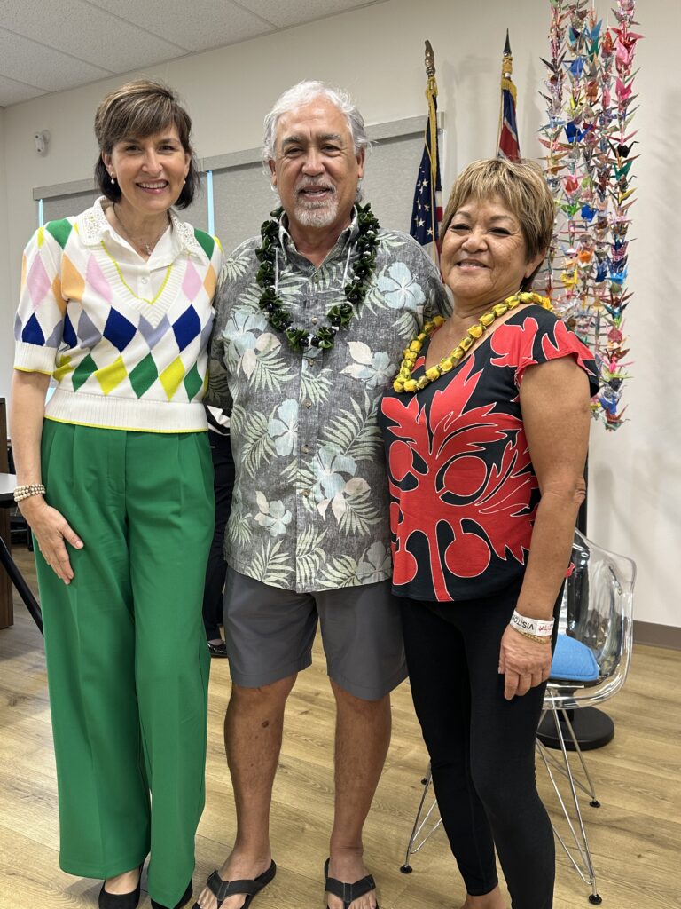Deidre, Tony Takitani and Kathy Collins at a “Yakamashii” talk story