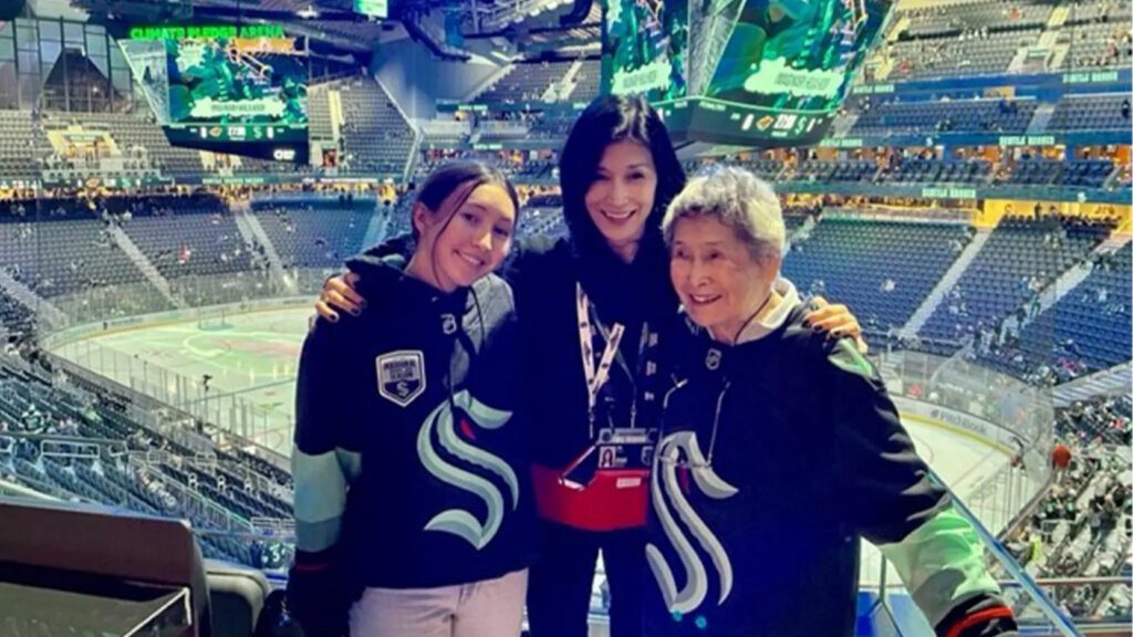Mari, Naomi, and Lillian catch a game! Photo credit: Seattle Kraken