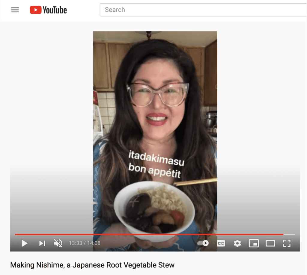 Making Nishime, a root vegetable stew