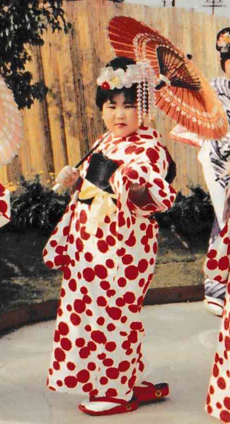 Loryce at 6 yrs old - In her white and red yukata (Teacher: Chitose Sensei)